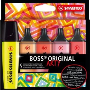 Estuche 5 marcadores fluorescentes stabilo boss arty pastel colores cálidos