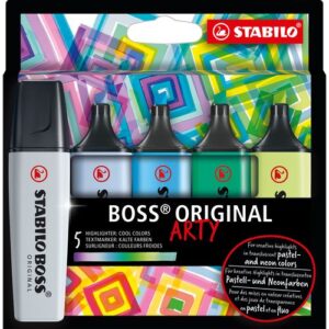 Estuche 5 marcadores fluorescentes stabilo boss arty pastel colores frios